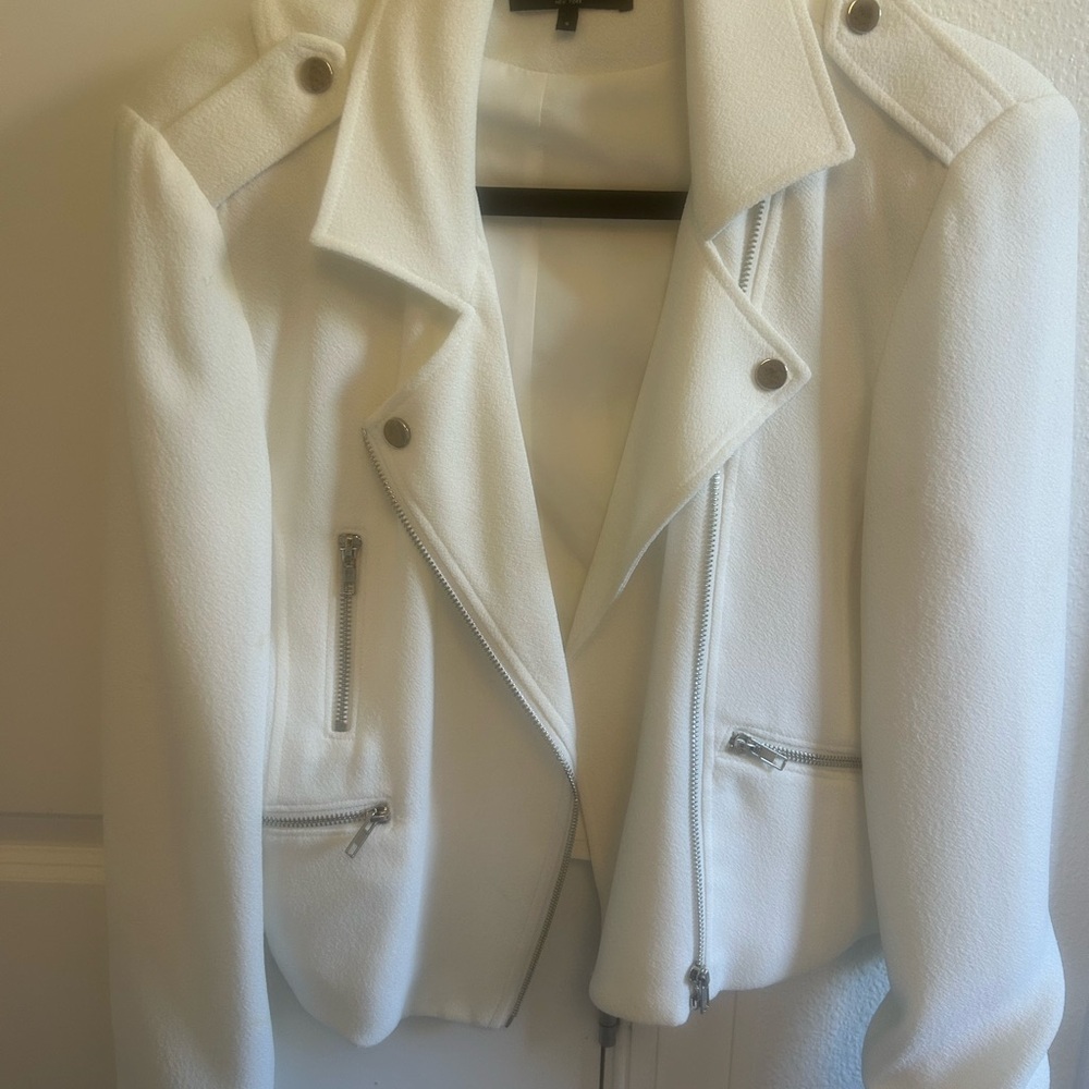 Generation Love White Moto-Style Leather Jacket with Silver Hardware